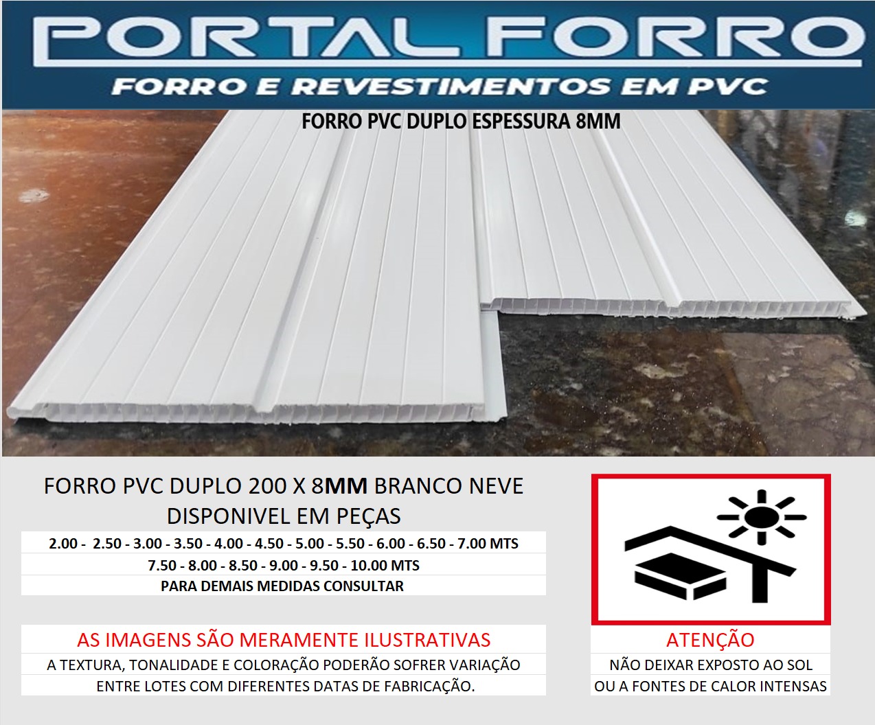 Forro PVC Duplo 200mm X 8mm Neve
